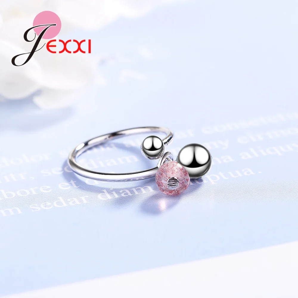 

New Trendy Female Adjustable Open Rings With Pink Crystal & Bell Pendant Party Jewelry Bagues Anillos Wholesale