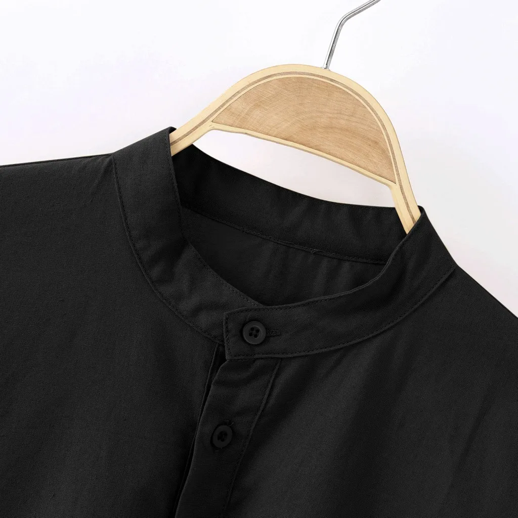 2019 мужские рубашки с длинным рукавом воротником Хенли простые однотонные