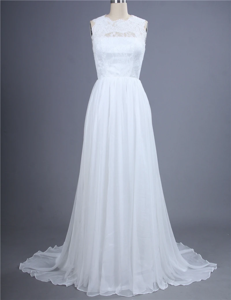 ZZ СВАДЕБНЫЕ Простой Белый Шифон Рукавов Кружева line Свадебные Платья Свадебное