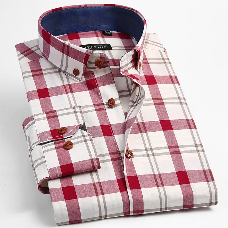 GREVOL хлопок плед рубашки для мужчин Smart casual мягкие рубашки с длинными рукавами мужские осенние повседневные рубашки - Цвет: CZ0732C