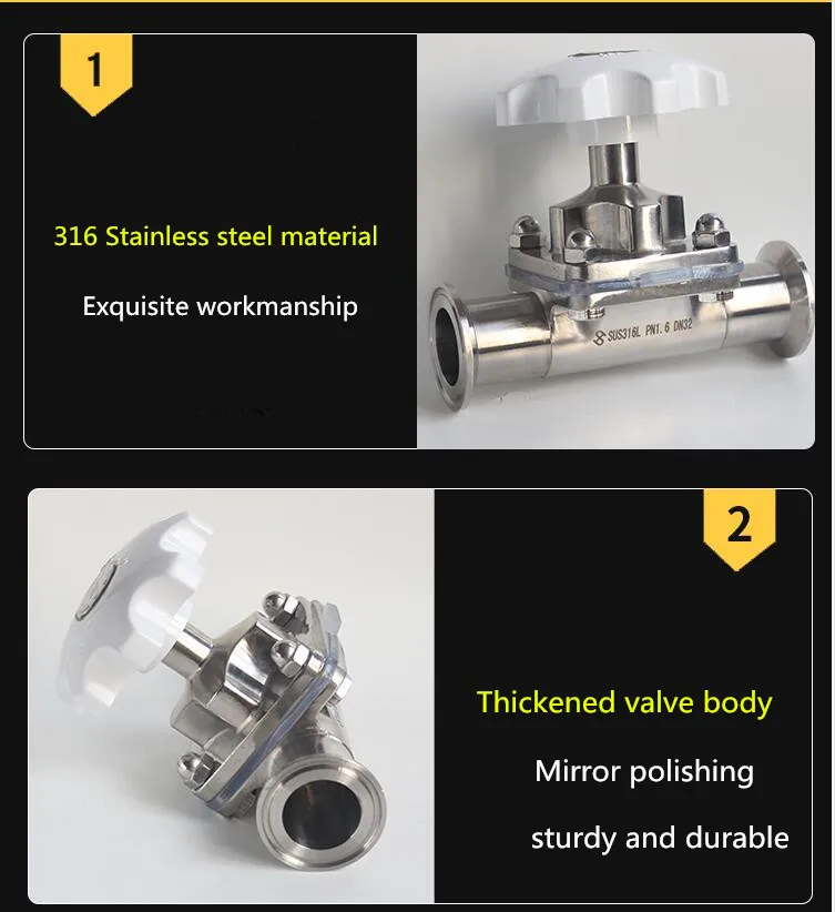 Высококачественный 316 санитарный диафрагменный клапан из нержавеющей стали с