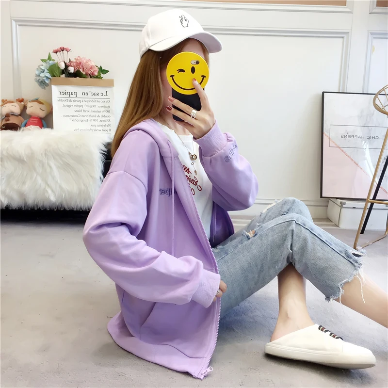 Женские толстовки Harajuku Ulzzang, милые женские пуловеры на молнии, корейский стиль, длинный рукав, с капюшоном, женские свитшоты
