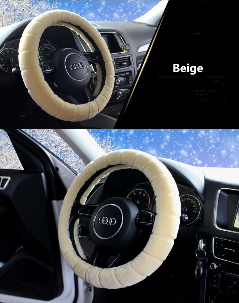 DIY плюшевый чехол рулевого колеса автомобиля Черный Серый Бежевый Коричневый желтый, ступицы рулевого колеса, меховая крышка рулевого колеса