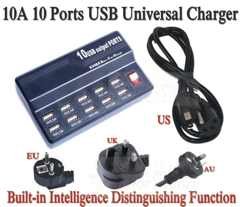 Super Speed 10 Порта USB Зарядное Устройство Мульти-Используется Разъем Питания Адаптер