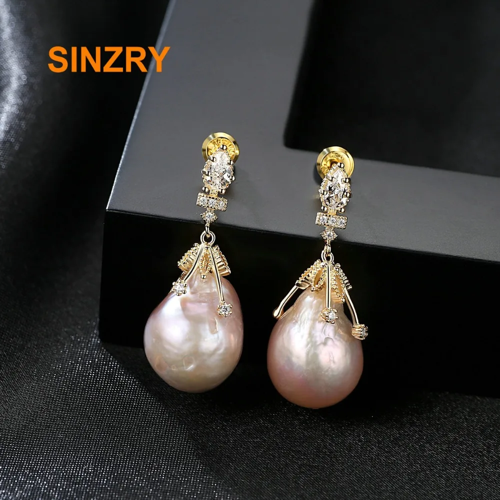 Sinzry бренд барокко овальные Форма натуральный пресноводный жемчуг серьги 925 пробы