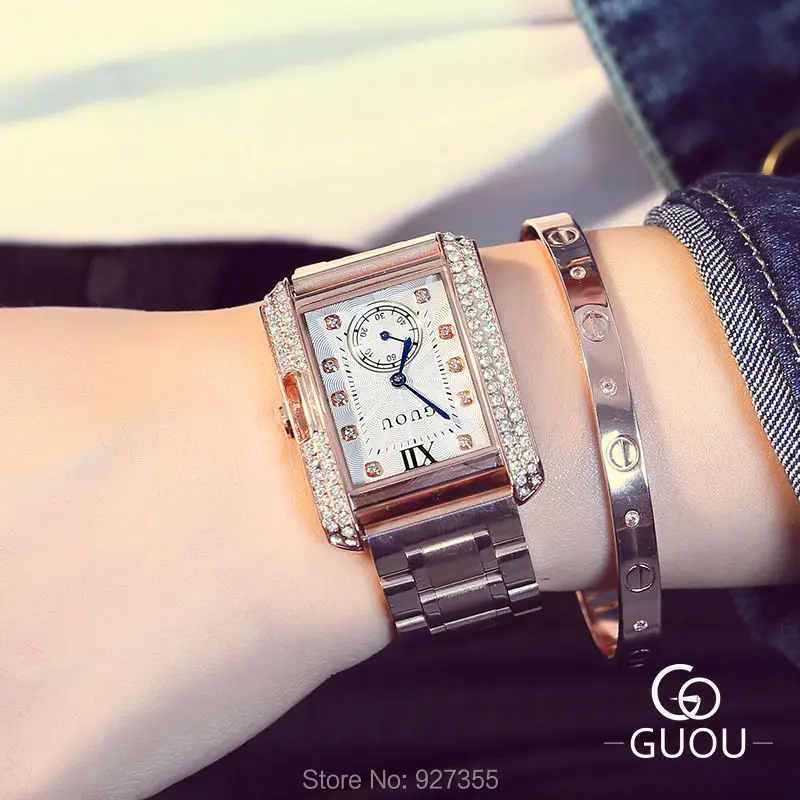 Новые женские часы, женские квадратные часы из нержавеющей стали reloj mujer, роскошные нарядные часы, женские кварцевые наручные часы из розового золота, Montre Femme