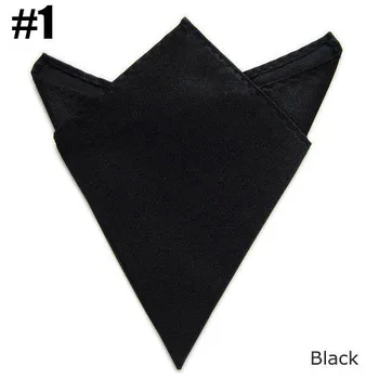 5pcs/Lot  Gentlemen Solid Pocket Square Uniform Black Satin Handkerchief