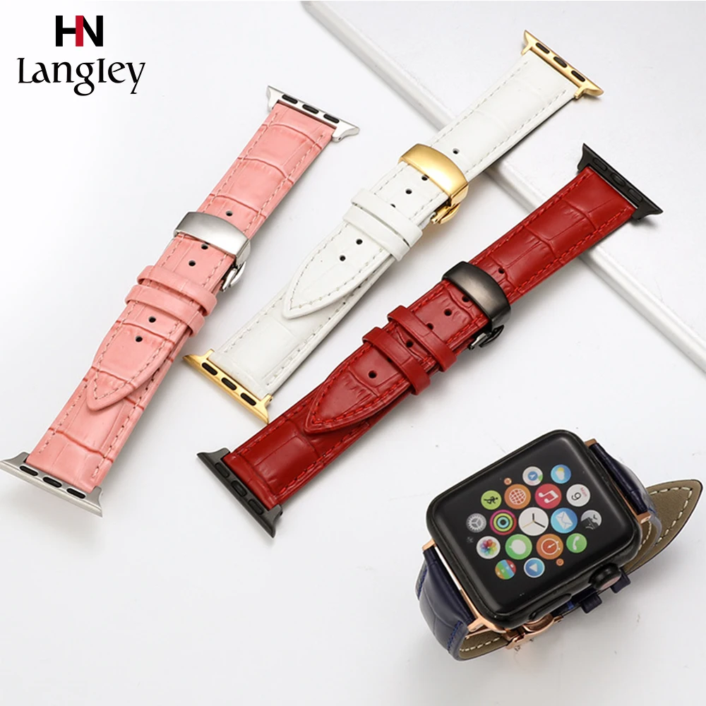 Ремешок из натуральной кожи для Apple Watch 40 44 мм браслет iwatch 1/2/3/4/5 38 42 автоматическая