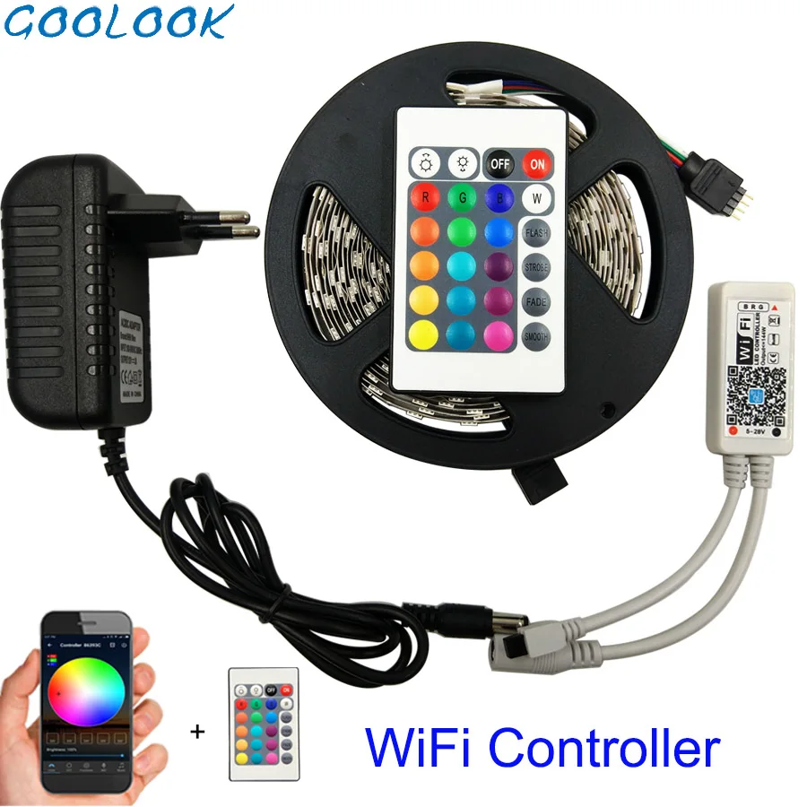 Goolook RGB Светодиодные ленты светильник 5050 SMD 5 м 10 м светодиодный светильник лента Водонепроницаемый RGB лазерный диод светодиодный лента музыкальный ИК контроллеп+ Питание