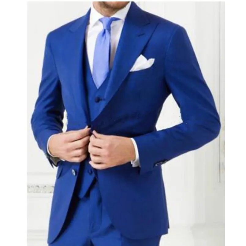 

Royal Blue Men Suit Slim Fit Wedding Tuxedo Custom Made Groomsmen Suits Men Prom Wear (Blazer+Pants+Vest)
