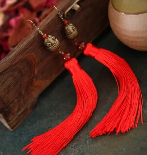 Desert wind Chinese workshop classic national red tassel earrings jewelry exaggerated female long dress personality | Украшения и