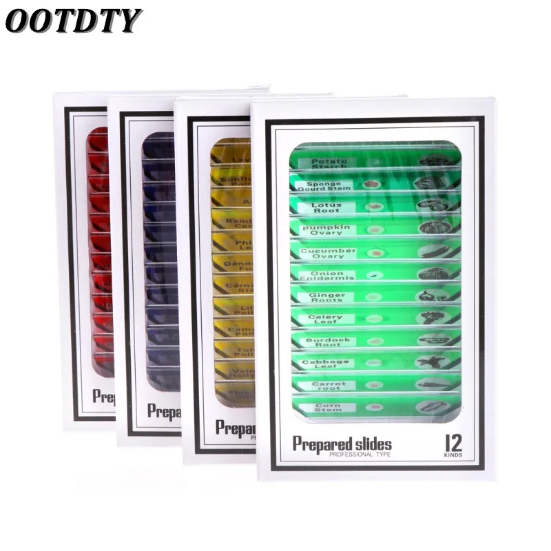 

OOTDTY 48 Pcs Prepared Microscope Slides Specimen Animals Insects Plants Flowers Sample