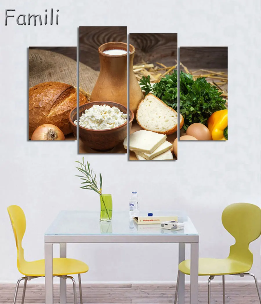 Картина на холсте с едой и фруктами 4 шт. | Дом сад