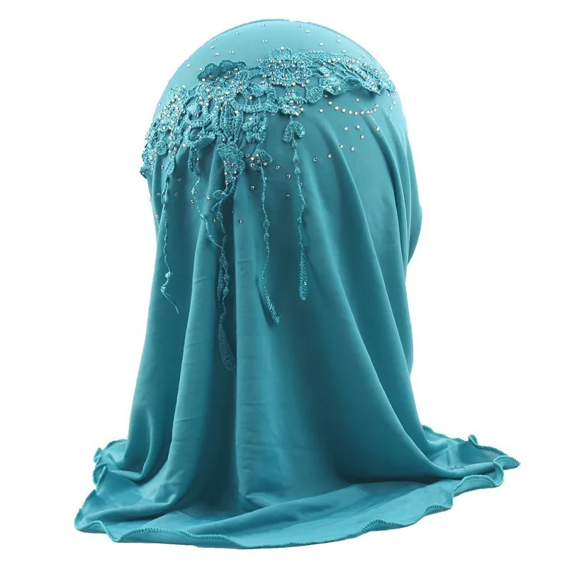 Girls Hijab Kids Muslim Beautiful Embroidery Hijab Islamic Fashion Scarf Shawls Flower Pattern about 45cm