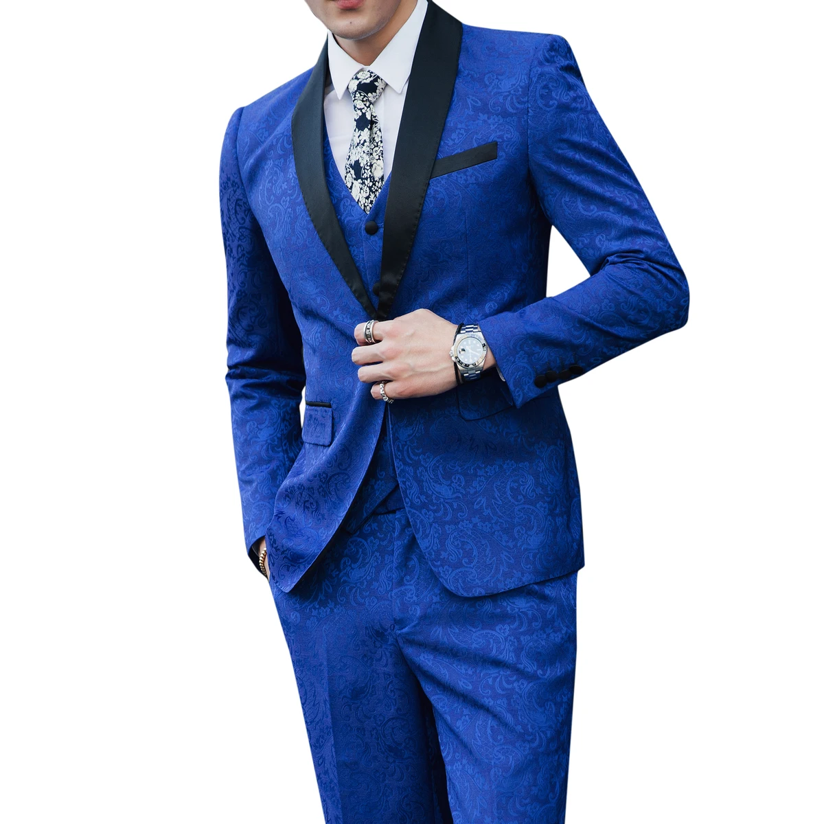 

3 Pieces Royal Blue Men Tuxedo Suit Smoking Homme Mariage Traje Novio 2018 Costume Homme Sur Mesure Heren Kostuums Costume Homme