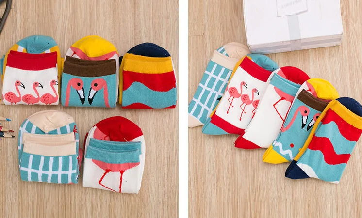 CRAZY FLY Funny Art Animal Women Socks Смазливая новизна 3d лодыжки Хлопок мультфильм носки теплая полоса фламинго шаблон Happy Socks