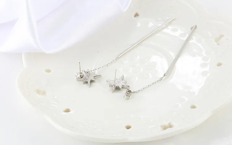 Женские 925 Висячие серьги из серебра 925 пробы с кристаллами Swarovski элемент звезда длинные серьги с подвесками девушка подарок вечерние ювелирные изделия