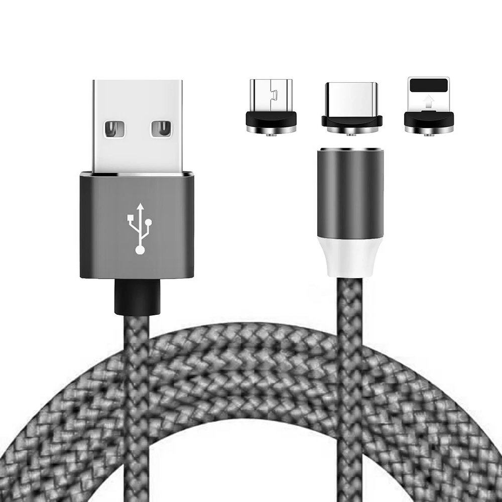 Серый 3 в 1 Магнитный Micro USB кабель для iPhone samsung type-c зарядный Магнитный зарядный адаптер usb type C кабели для мобильных телефонов - Цвет: Серый