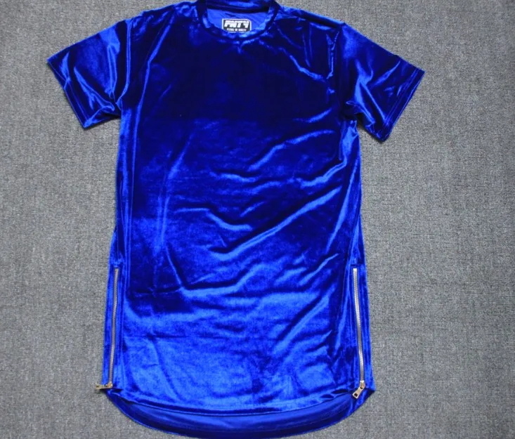 Футболка мужская с изогнутым подолом велюровая тенниска в стиле хип-хоп Tyga Extended