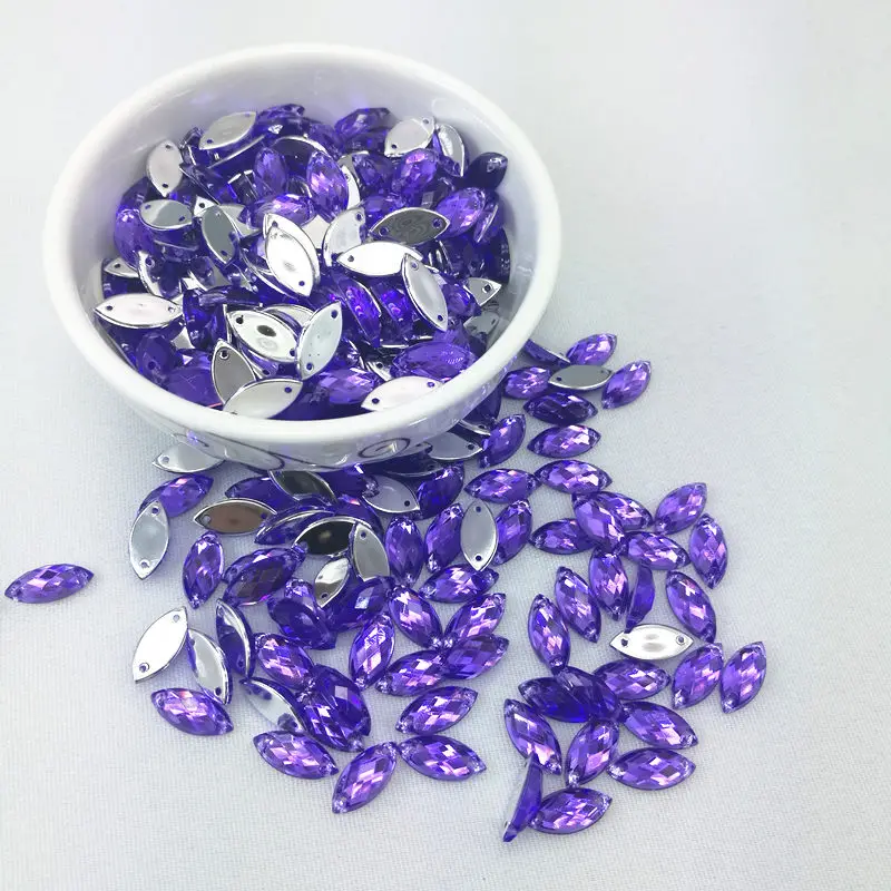 Purple 7*15 мм Стразы для шитья с плоской задней стороной, Стразы для шитья, кристаллы, камни, конский глаз, акриловые стразы для рукоделия, одежды, 50 шт - Цвет: Purple