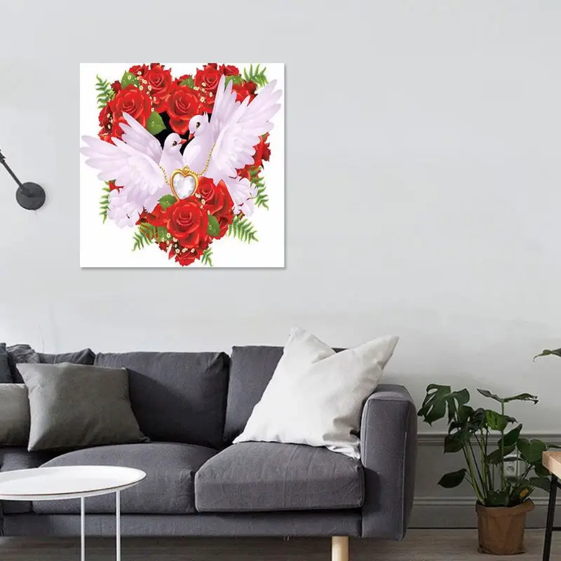 1 Set Pigeon Pattern 5D Round Resin Diamond Canvas+Diamonds+Glue For Home decoration Boondoggle 30x30cm | Дом и сад