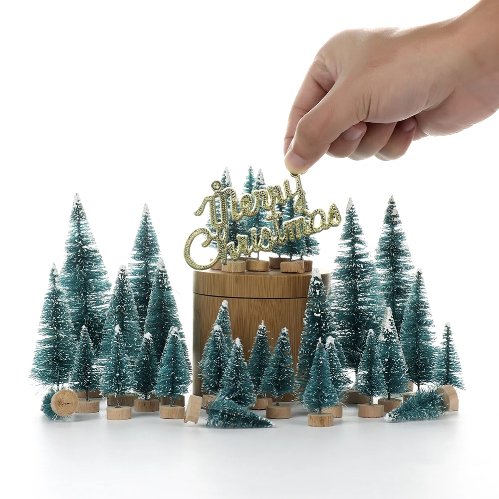 34/43pcs Christmas Tree Artificial Sisal Pine with Wood Base DIY Mini Bottle Fake Santa Snow Decor | Дом и сад