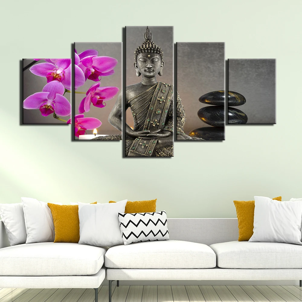 Popular Wall Art Frame Canvas Fashion Posters HD Prints 5 Pieces Paintings Modern Buddha Pictures for Living Room | Дом и сад