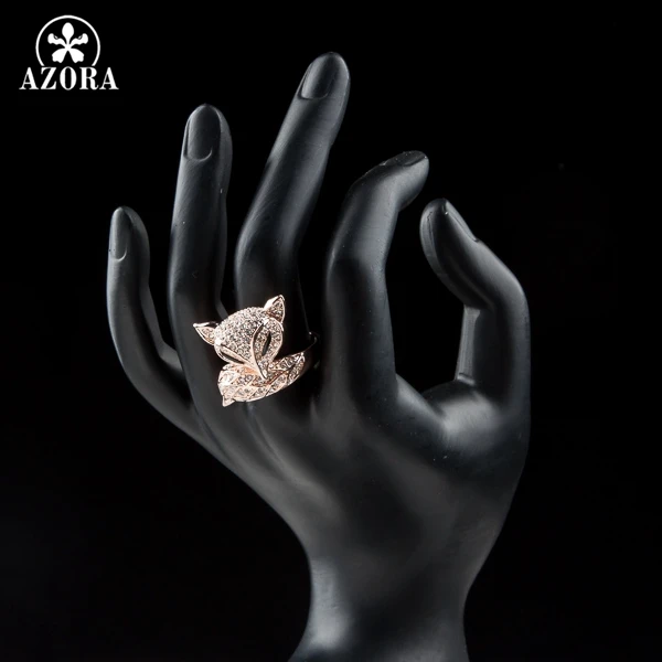 AZORA, новинка, розовое золото, стразы, My Fox beauty, необычное кольцо TR0098