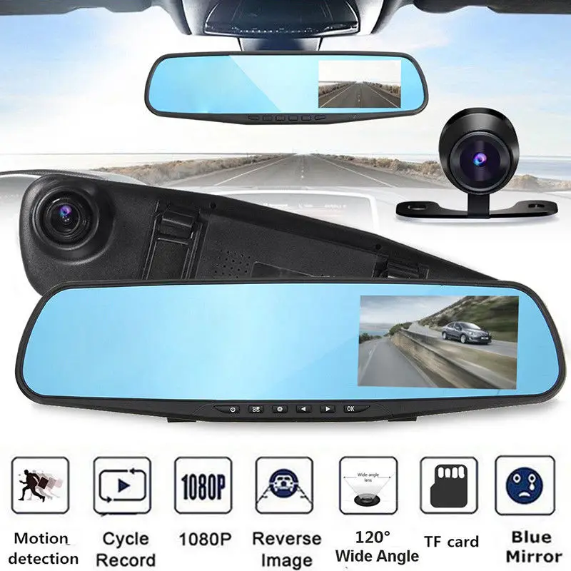4 3 &quotFHD 1080 P двойной объектив автомобиль авто DVR зеркало видеорегистратор