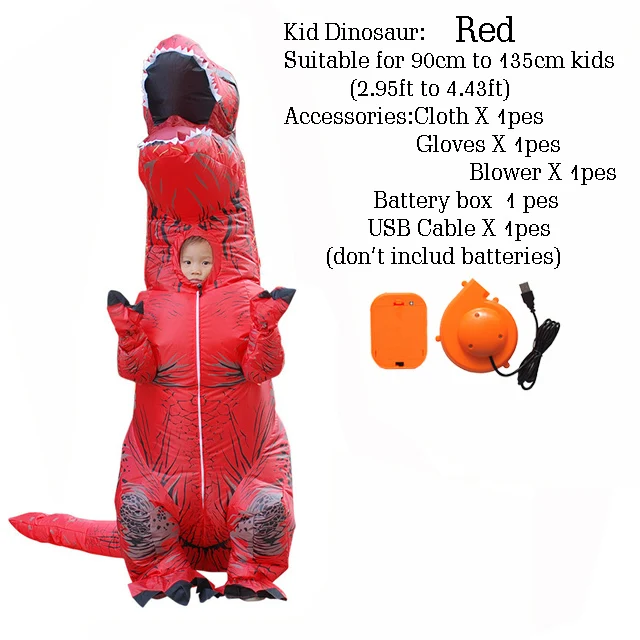 Kid Size T-rex динозавр надувной костюм deguisement Хэллоуин pour animaux Косплей маскарадный костюм динозавр - Цвет: Kid Size