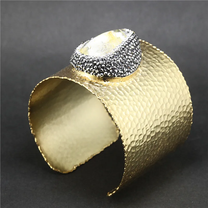 light yellow Pave Стразы натуральный друзы камень змеиная кожа манжеты Браслеты Ювелирные изделия Поиск для женщин A-0093 - Окраска металла: light yellow