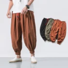 Японские хлопковые брюки flaxen, брюки с завязками на щиколотке, мужские свободные шаровары в китайском стиле, большие шаровары, льняные штаны