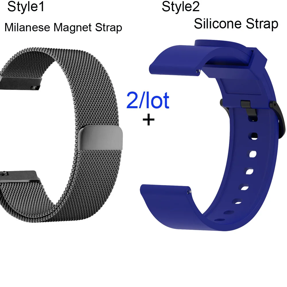 Black-Royal blue Для Xiaomi Amazfit Bip ремешок для часов Amazfit GTS браслет для часов Amazfit GTR 42 мм Миланская нержавеющая сталь металлический силиконовый ремешок - Цвет: Black-Royal blue