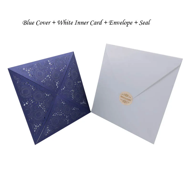 One Set Blue 1 шт., лазерная резка, роскошная Цветочная Свадебная пригласительная открытка, бумага, элегантные кружевные конверты, с принтом, свадебные украшения, вечерние принадлежности - Цвет: One Set Blue