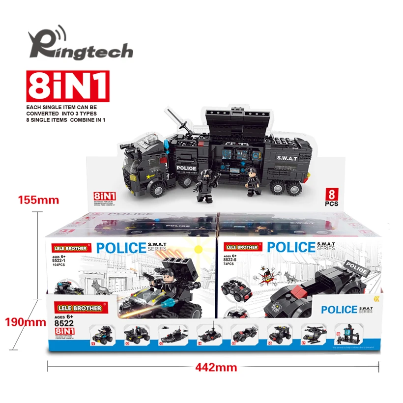 Ringtech-Леле брат строительные блоки 618 шт. City Полиция серии Сват 8 в 1 Город