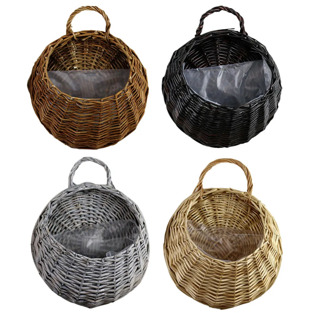 Wall Hanging Natural Wicker Flower Basket Flower Pot Planter Rattan Vase Basket Home Garden Wall Decoration Storage Container