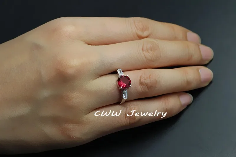 CWWZircons модное белое золото цвет круглый красный CZ Кристалл для женщин обручальные кольца с кубическим цирконием камни R075