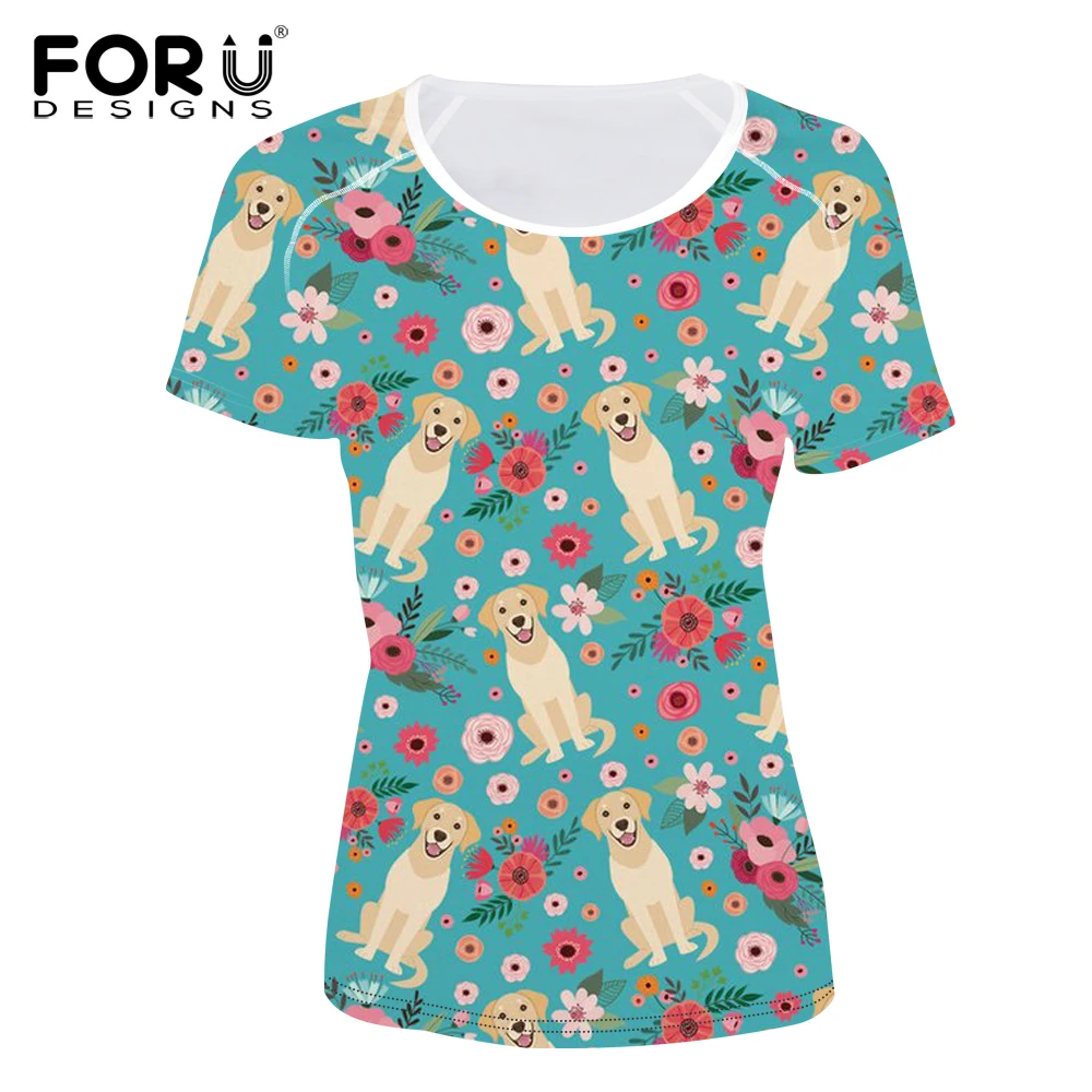 

FORUDESIGNS T Shirt Women Labrador Flower Print Tee Shirt Female Fashion Summer Tops for Teen Gir Kawaii T-shirt Camisa Feminina