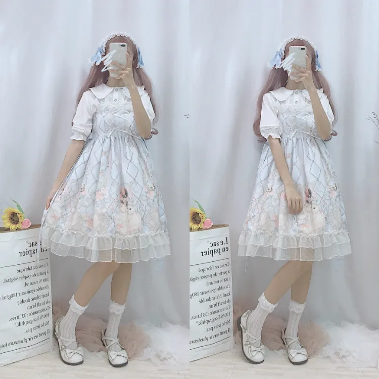 Платье Лолиты, японское платье JSK Kawaii, сказочное платье на бретелях, женское летнее платье, мягкое милое платье лолиты для девочек