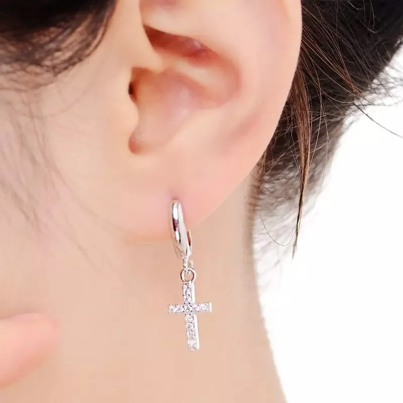 Серьги из стерлингового серебра S925 пробы модные серьги капли с крестиком Пряжка