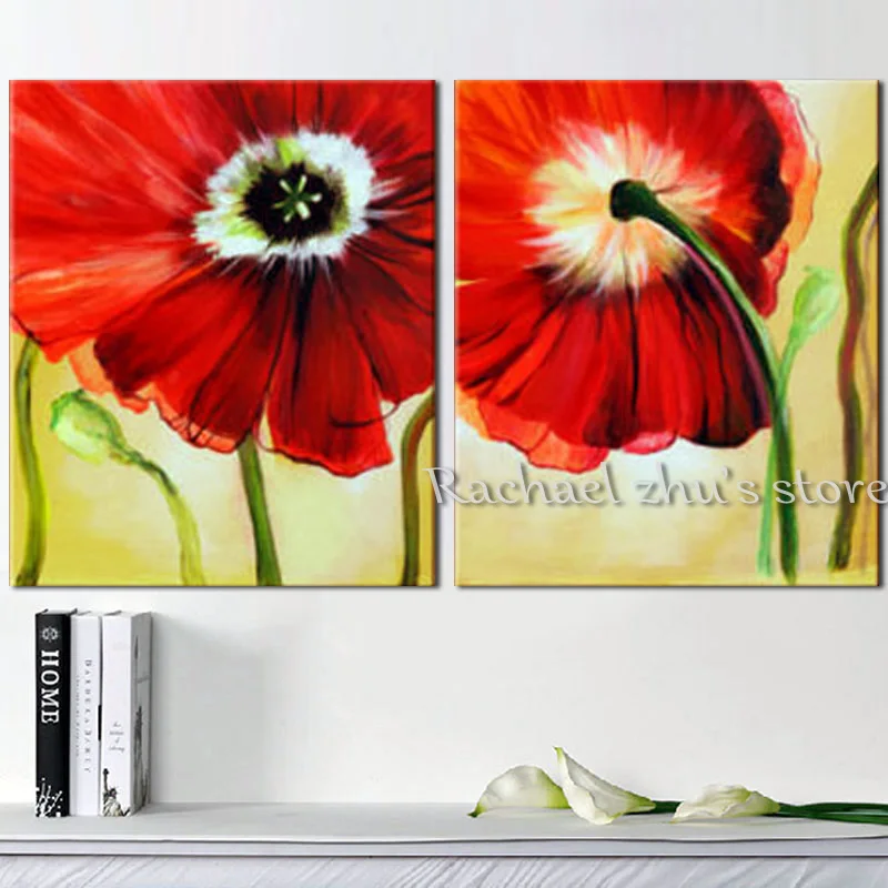 Современная картина маслом с красными маками 100% ручная работа на холсте двумя
