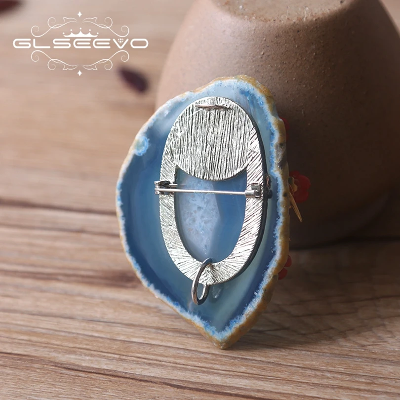 GLSEEVO натуральный агат пресной воды Брошь Pin цветочные броши для Для женщин Подарки на день рождения двойной Применение Роскошные Fine Jewelry GO0221