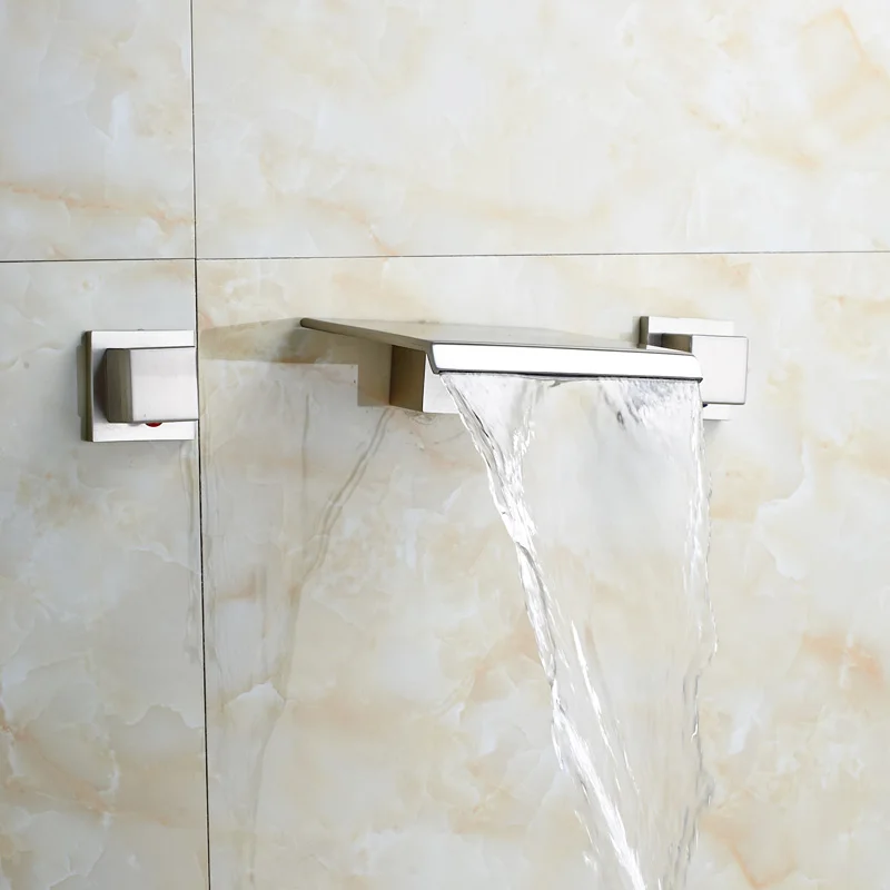 Настенный кран для раковины ванной комнаты с двойной ручкой матовый никелевый