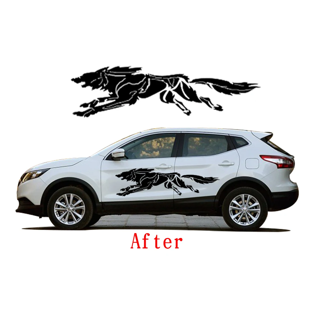 Новинка для Nissan Qashqai, стильные креативные наклейки для автомобиля с воющим волком, ПВХ, большие наклейки с дикими животными, черный и белый цвета, 2 цвета