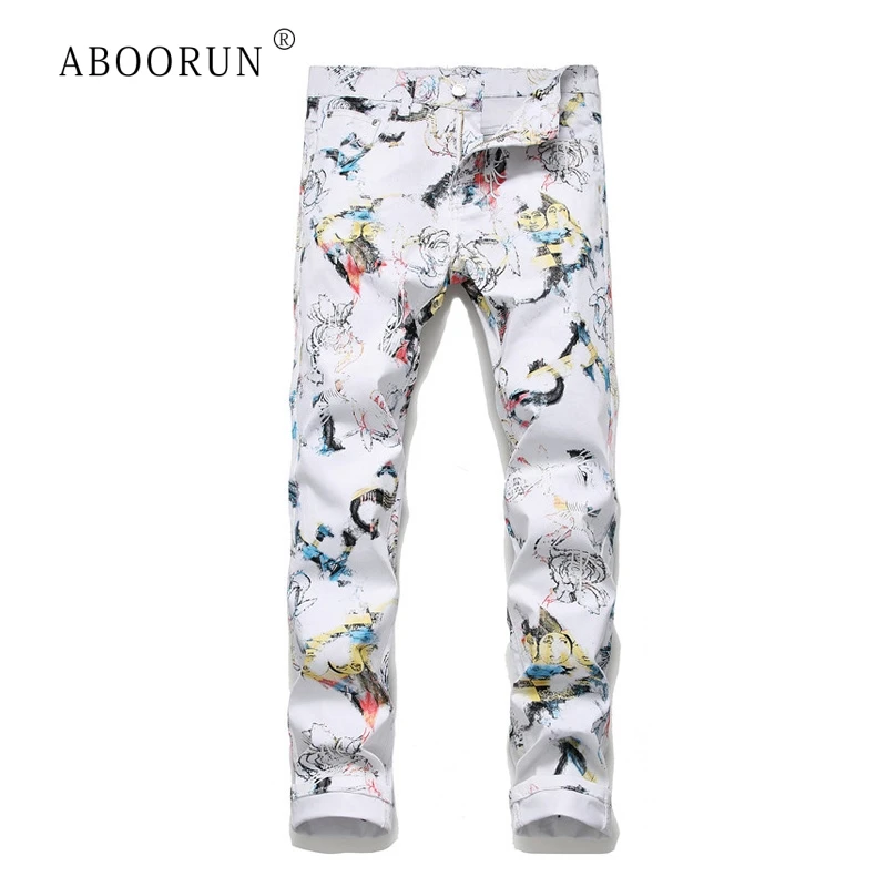 

Мужские узкие джинсы-карандаш ABOORUN, модные джинсы с животным принтом, для ночного клуба, парикмахерские городские джинсы для мужчин R825