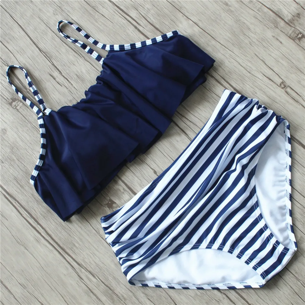 Плавание костюм Для женщин одежда комплект бикини Высокая Талия 2018 из двух