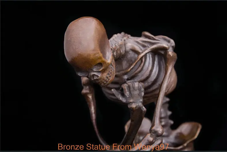 SS Art Deco Sculpture Skeleton Skull The Thinker Bronze Statue Signed ## QQ | Дом и сад