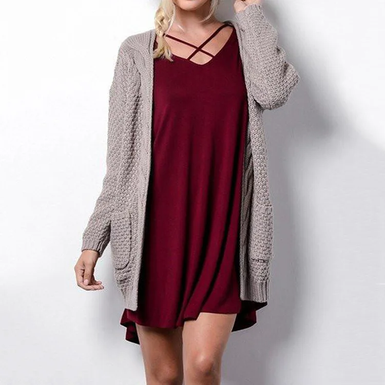 Long Solid Sweaters Fashion 2018 Women Casual V Neck Knitted Cardigan Sleeve Autumn Winter Tops for |