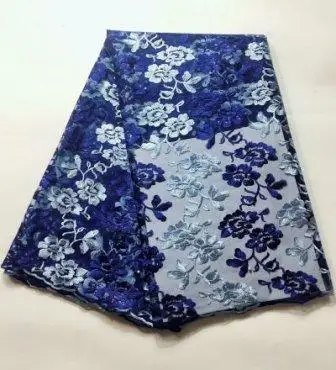 Royal Blue Африканский кружевной Цветочный узор 120 см ширина ткань для невесты продается 5 ярдов - Цвет: Royal Blue