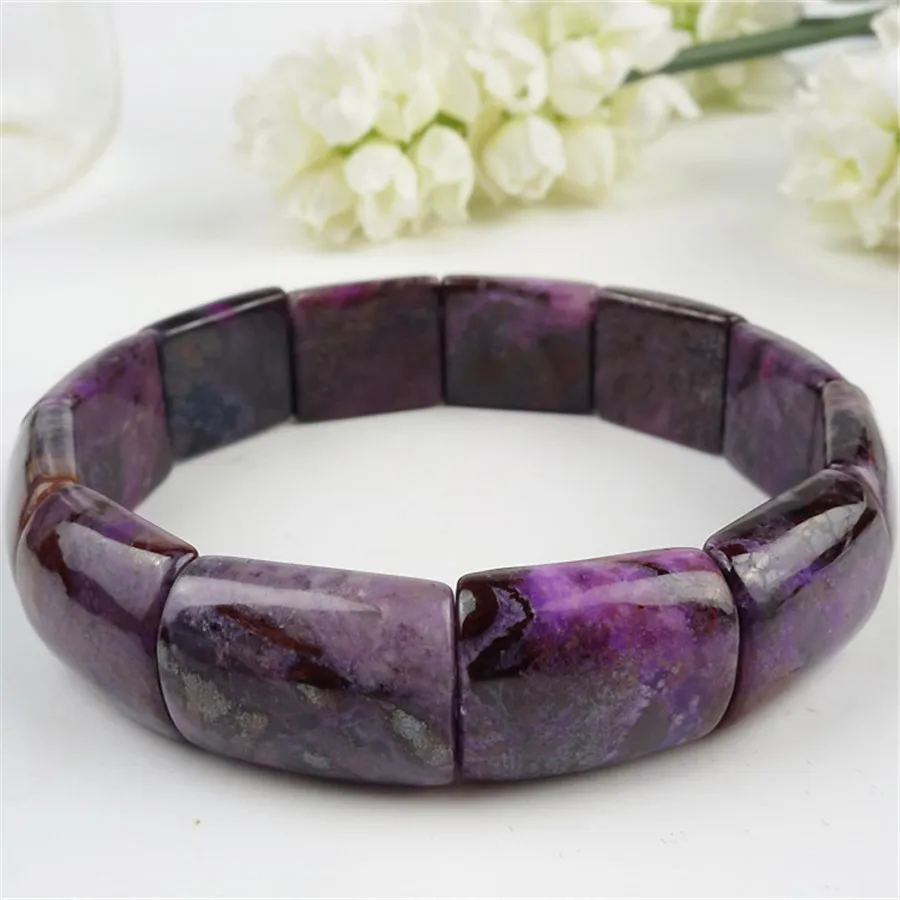 

18*15*7mm Rectangle Beads Fashion Stretch Bracelet For Women South African Genuine Natural Purple Sugilite Charm Bangle Bracelet